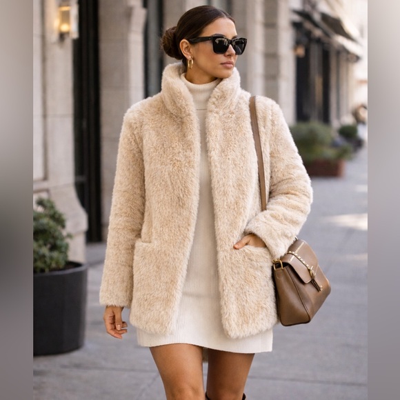 Jason Wu Jackets & Blazers - Jason Wu Collection Faux Fur Teddy Coat Ivory Wheat Stand Collar Sz M $425